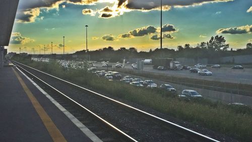 Railroad track at sunset