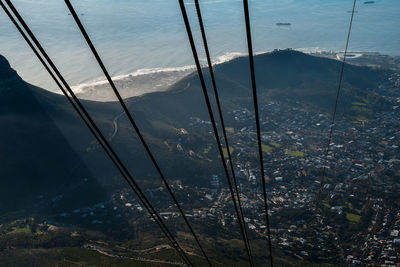 High angle view of plants on landscape against mountain