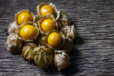 High angle view of fruits on table