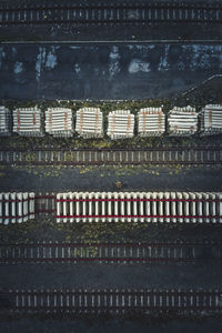 Aerial view of railroad tracks at night