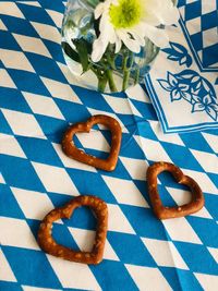 High angle view of rose on table