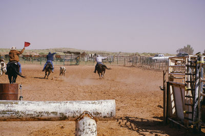 Man on field against clear sky