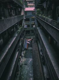 High angle view of railroad tracks by canal