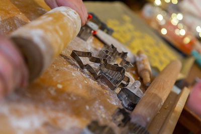 High angle view of meat on table