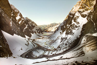 Scenic view of snowcapped mountains against sky