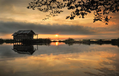 Scenic view of lake against sky during sunset