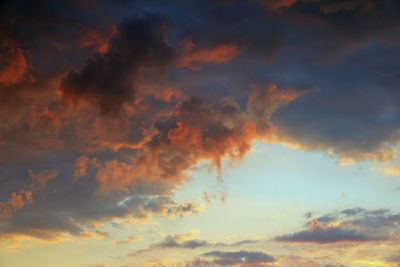 Low angle view of cloudy sky at sunset