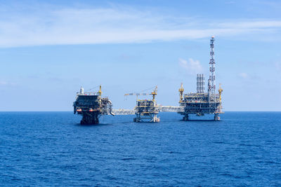 Oil production processing platforms complex connected with  bridge at offshore terengganu oil field