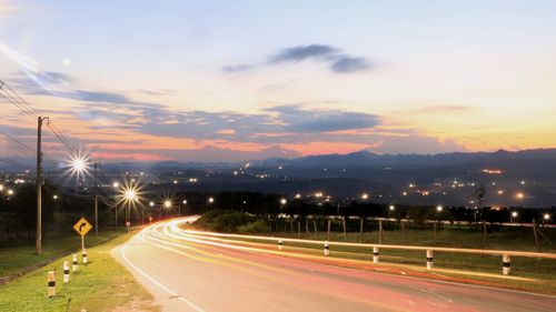 Light trails on road at night