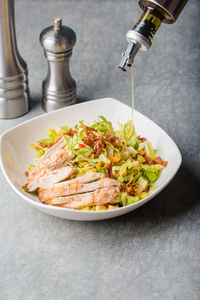 Close-up of food in plate on table