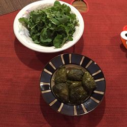 High angle view of salad in plate on table