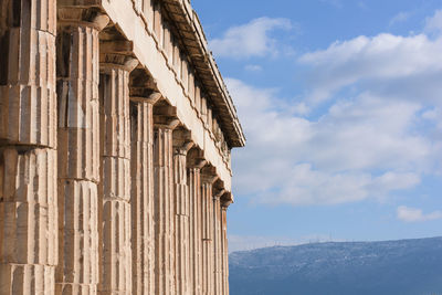 Detail of the peristyle of ancient greek temple of hephaistos, in athens agora, greece