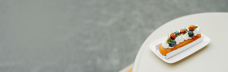 Close-up of dessert served on table