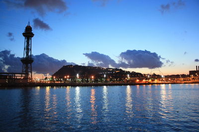 Scenic view of river against sky at dusk