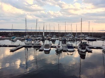 Boats moored at harbor