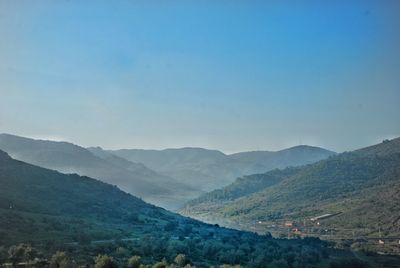 Scenic view of mountains against clear sky