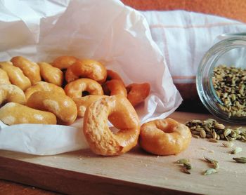 High angle view of food on table
