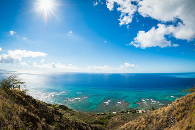 Scenic view of sea against cloudy sky