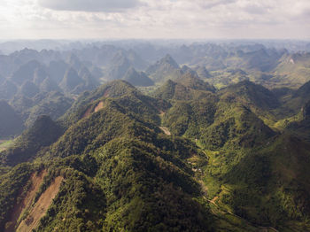 High angle view of mountains against sky