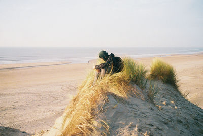 Scenic view of beach against clear sky