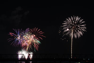 Low angle view of firework display at night