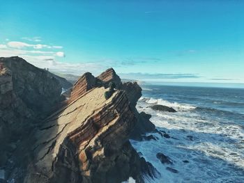 Scenic view of sea against blue sky