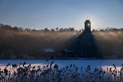 Winter sun shining through a window of a small tower