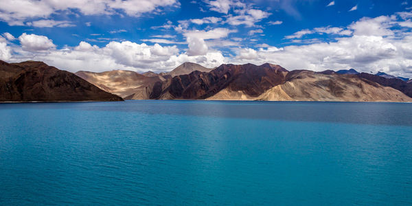 Scenic view of lake and mountain against sky