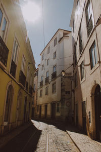 Empty alley amidst buildings in city