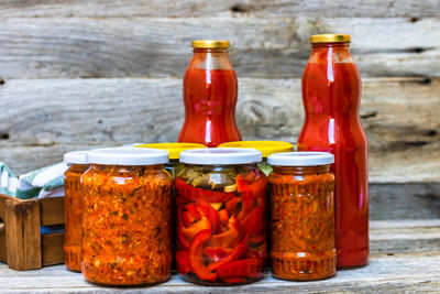 Close-up of bottles on table