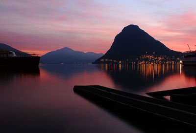 Scenic view of river against mountains during sunset