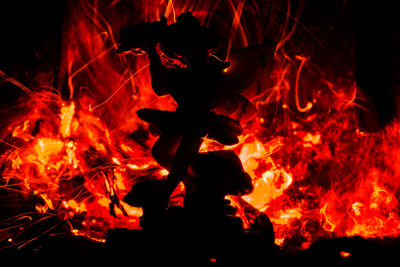 Close-up of bonfire at night