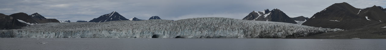 Scenic view of glacier against cloudy sky