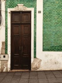 Closed door of old building