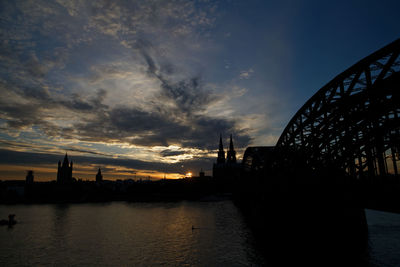 River against cloudy sky at sunset