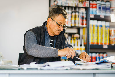 Man working on table