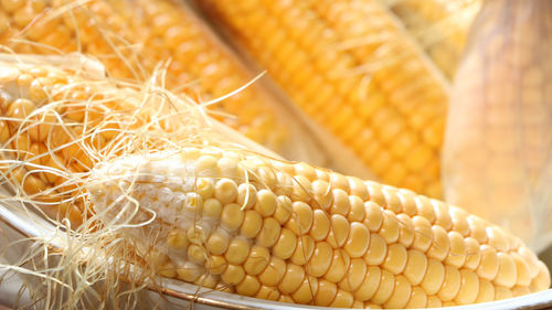 Close-up of corn cubs in bowl on table