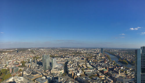 Aerial panorama cityscape of frankfurt am main, germany with buildings of financial district 