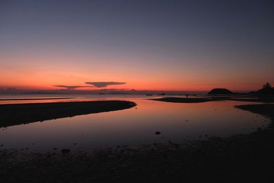 Scenic view of lake against sky during sunset
