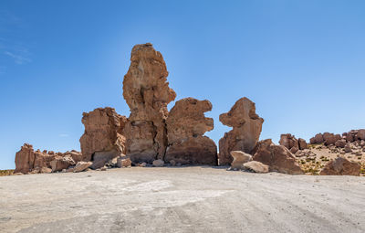 Rock formations in desert against clear blue sky