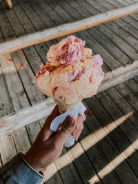 Close-up of hand holding ice cream cone