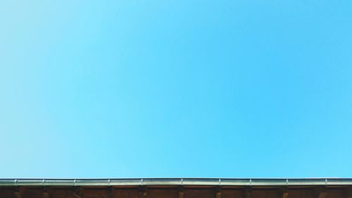 Low angle view of roof against clear blue sky