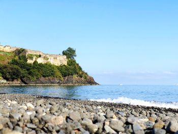 Scenic view of sea against clear sky