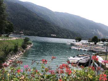 Scenic view of lake against cloudy sky