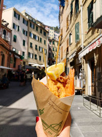 Cropped hand of person holding food