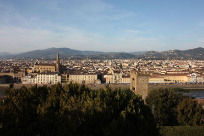 Buildings in town against sky