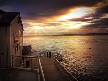 Monterey bay aquarium overlooking ocean at sunset