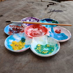 High angle view of multi colored candies on table