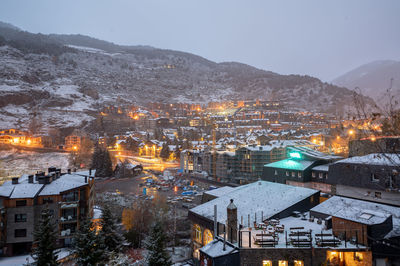 Cityscape of el tarter, a city with ski slopes in andorra on the pyrenees.