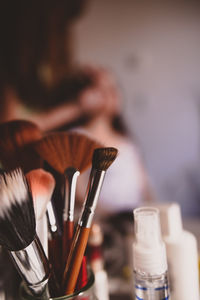 Close-up of make-up brushes